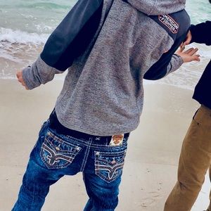 Rock revival jeans and American fighter hoodie